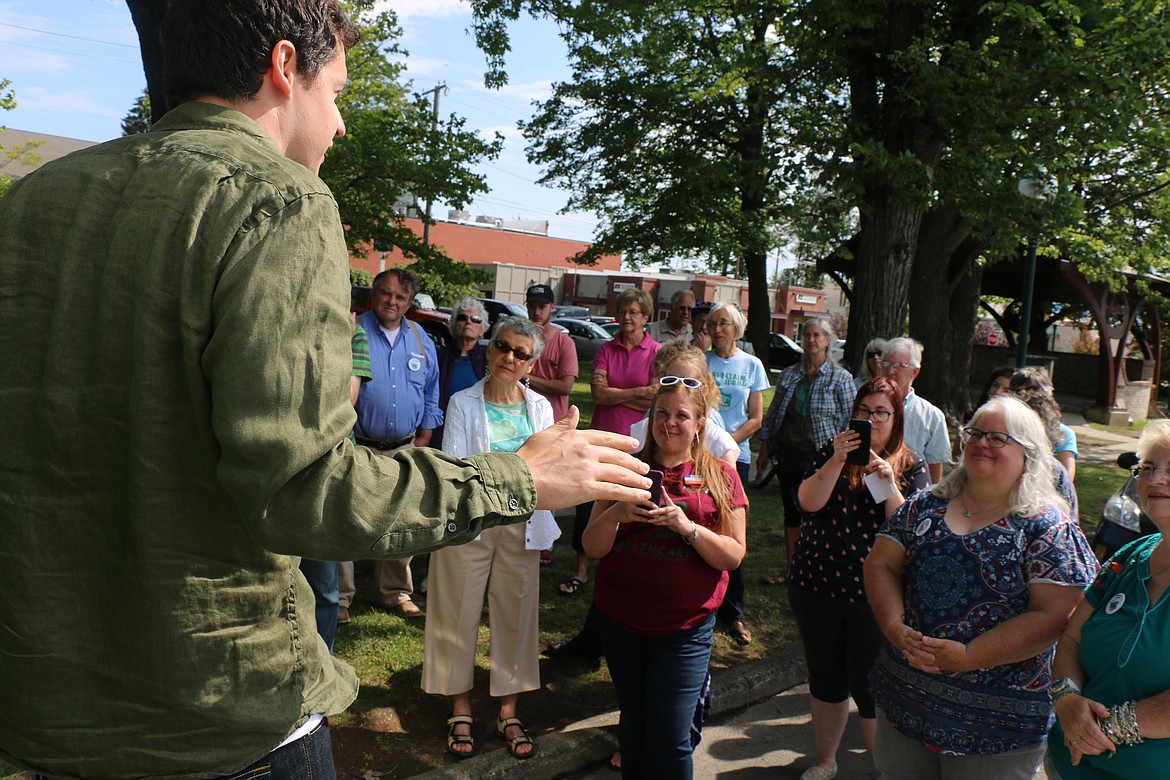 (Photo by CAROLINE LOBSINGER)
Reclaim Idaho&#146;s Luke Mayville talks to a crowd of supporters Thursday morning for Medicaid expansion before beginning the long drive to Boise to deliver signatures to the Idaho Secretary of State for verification.