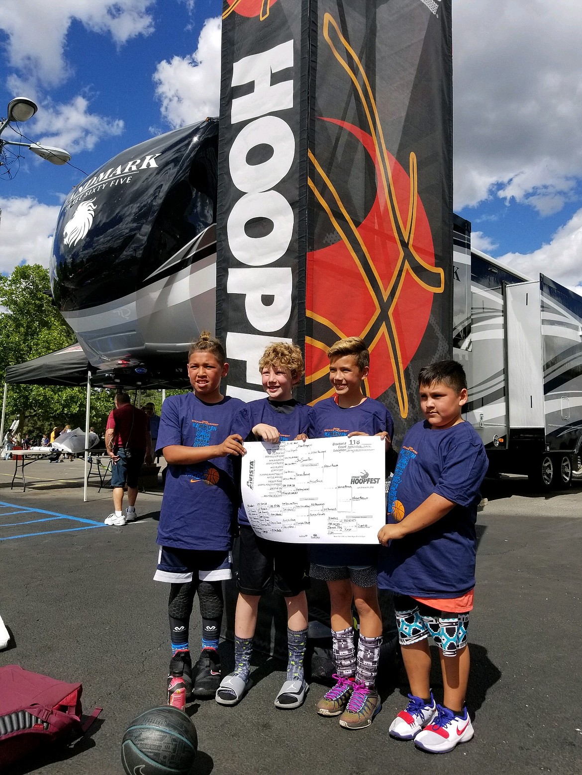 Courtesy photo
Team Native Ankles won their boys age 10-11 bracket at Hoopfest in Spokane last weekend. From left are Tyson Charley of Plummer, Stockton Montague of Plummer, Frank Wynne of Wellpinit, Wash., and Gavin Barnaby of Worley. &#147;These four boys played team ball, no losses, had fun and killed it with assists,&#148; said Mitzi Montague.