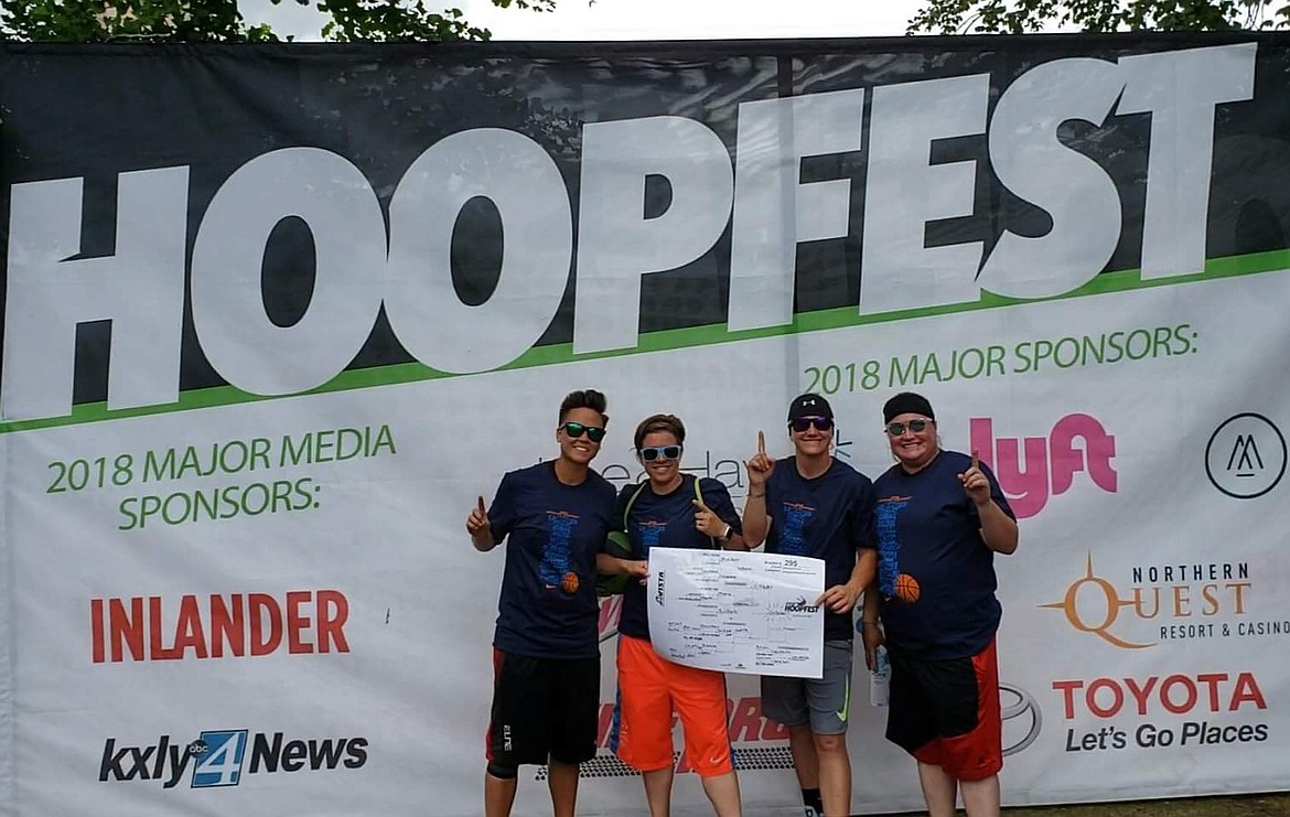 Courtesy photo
The Fireballerz won their bracket in the women&#146;s recreational division at Hoopfest last weekend in Spokane. From left are Stephanie Helbling from Spokane, Jamey Parks from Coeur d&#146;Alene, Liz Johnson from Post Falls and Sandra Hunt from Pullman. Fireballerz went 5-0, winning by one point in the championship game.