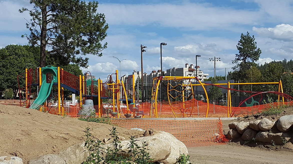 New playground equipment recently installed in the under construction park area of the Four Corners project near Fort Ground.