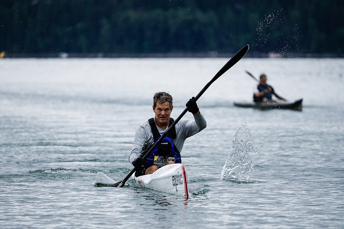 A member of Team Great Falls fights his way through the kayak portion of the Glacier Challenge on Saturday on Whitefish Lake. (Daniel McKay photos/Whitefish Pilot)