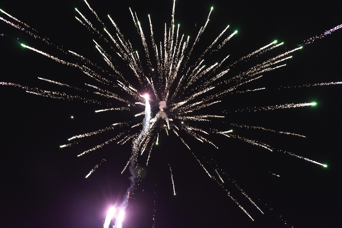Joe Wade&#146;s fireworks explode in the sky over the Yaak River Tavern and Mercantile during the Yaak&#146;s annual Fourth of July fireworks display on Saturday, June 30. (Ben Kibbey/The Western News)