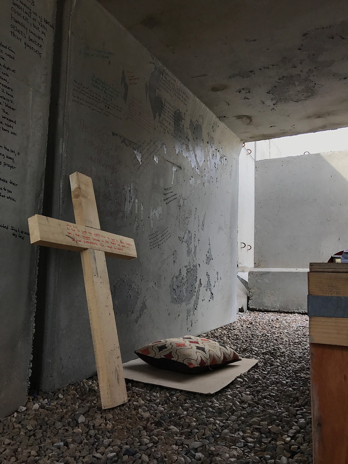 A prayer bunker in Mosul, one of the only places to be alone in the city&#146;s medical area.