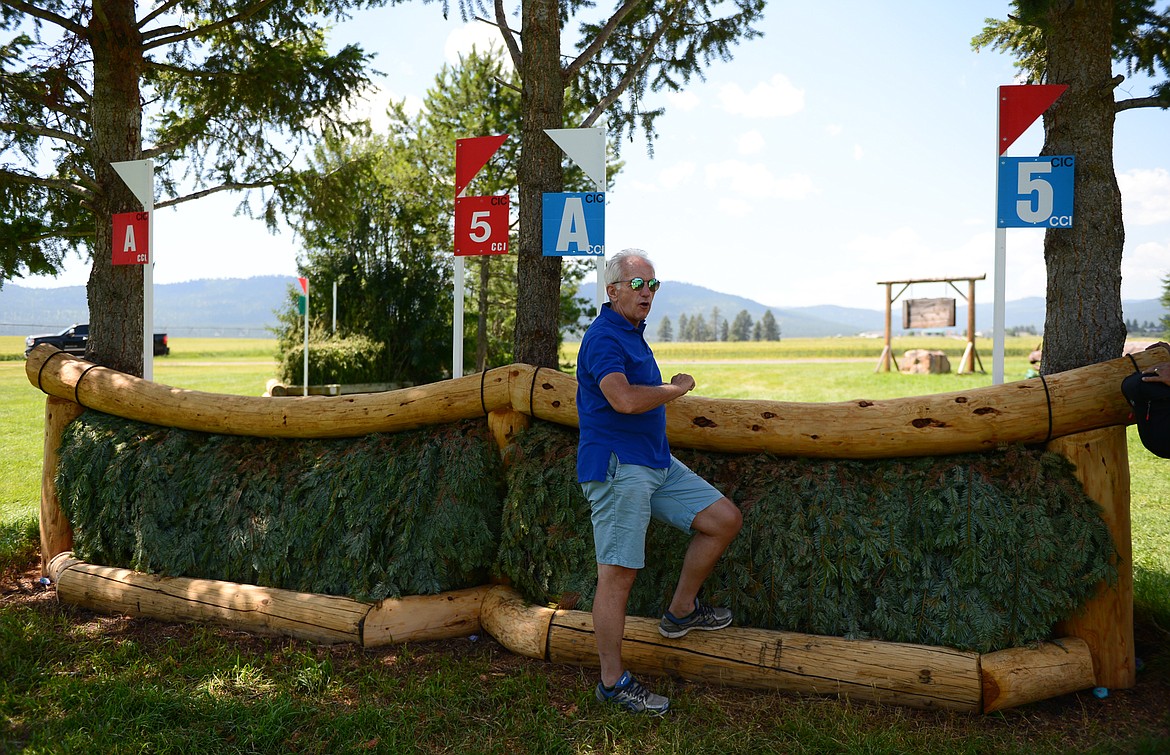 Course designer Ian Stark describes an obstacle on the course for The Event at Rebecca Farm on Wednesday. (Casey Kreider/Daily Inter Lake)