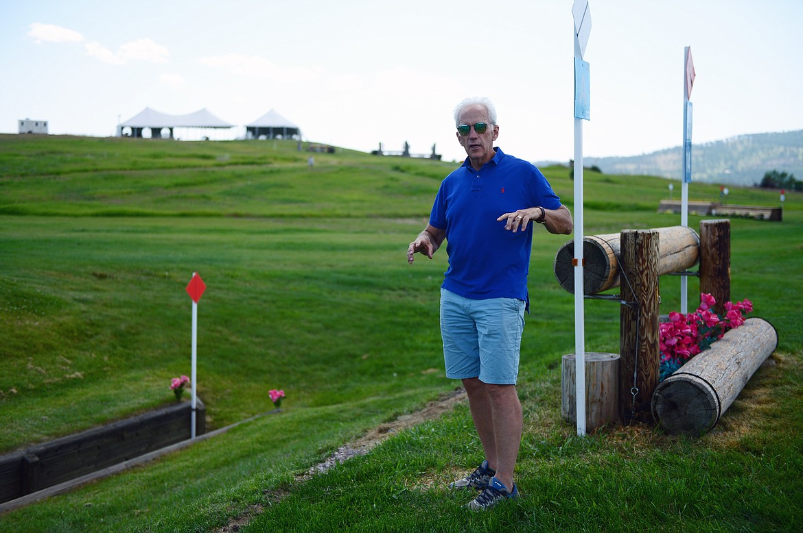 Course designer Ian Stark describes an obstacle known as The Coffin on the course for The Event at Rebecca Farm on Wednesday. (Casey Kreider/Daily Inter Lake)