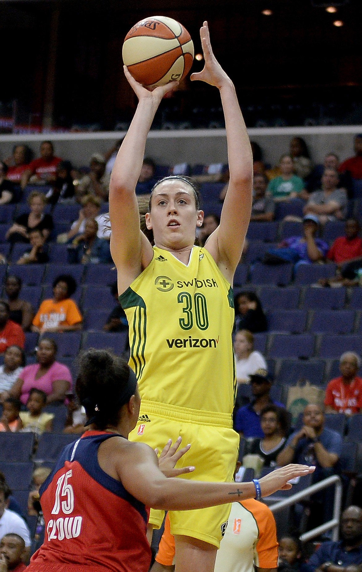 TNS
Seattle Storm forward Breanna Stewart (30) puts up a shot against Washington Mystics guard Natasha Cloud (15).