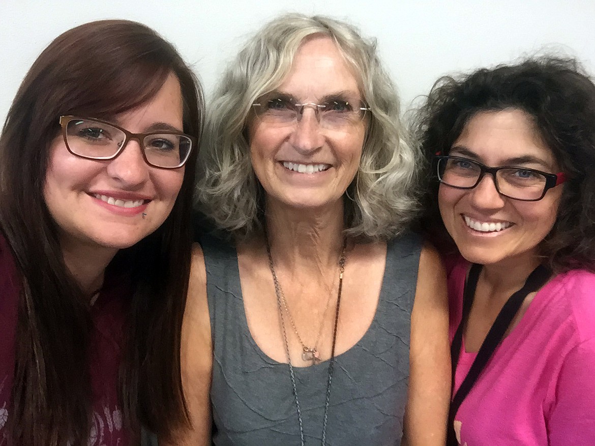 (Photo courtesy MARCY TIMBLIN)
East Bonner County Library District staff took three of the Idaho Library Association's seven awards for 2018. Amanda Ruff, left, information services coordinator for the library, was awarded paraprofessional of the year; Ann Nichols, center, library director, was named Idaho's Librarian of the Year; and Suzanne Davis, right, youth programming and services coordinator, was awarded the ILA scholarship.