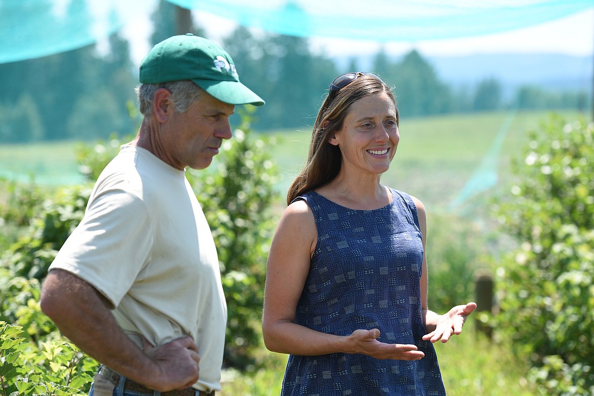 Julian Cunningham, left, the farm&#146;s manager, and Heather Estrada, professor and director of the FVCC agriculture program on the college&#146;s farm property, are pictured at the farm.