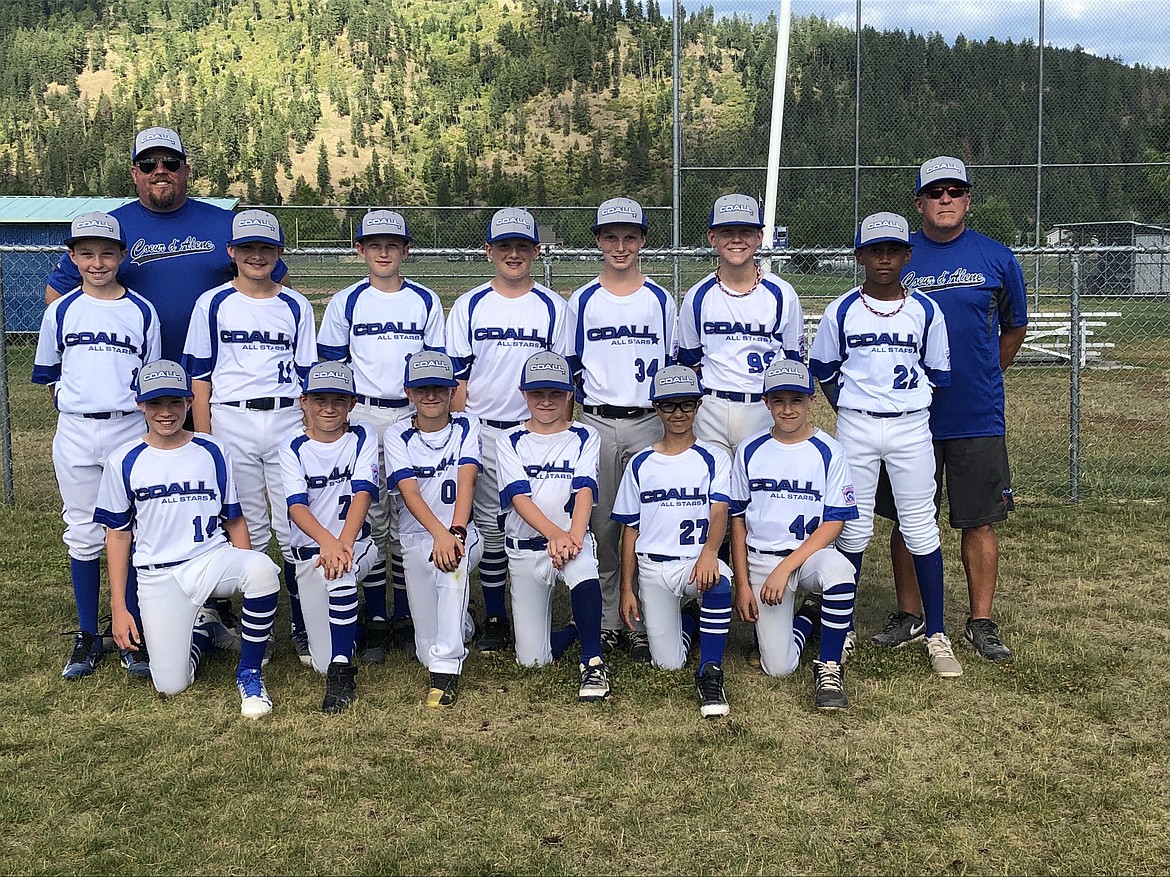 Courtesy photo
Coeur d&#146;Alene will face Lewiston this weekend in a best-of-3 series for the Idaho District 1 Little League (11U) baseball championship at Croffoot Park in Hayden. Game times are Friday at 6 p.m., Saturday at 12:30 p.m. and Sunday, if necessary, at 12:30 p.m. The winner advances to the state playoffs in Eagle July 20-22. In the front row, from left, are: Mark Holeck, Hudson Kramer, Zach Bell, Tyler Voorhees, Tanner Franklin and Lars Bazier. In the middle are: Braden Meredith, Kyle Johnson, Owen Field, Owen Mangini, Declan McCahill, Travis Usdrowski and Cason Miller. In the back are: Coach Thor Bazier, manager Robin Franklin. Not pictured is coach Tony Voorhees.