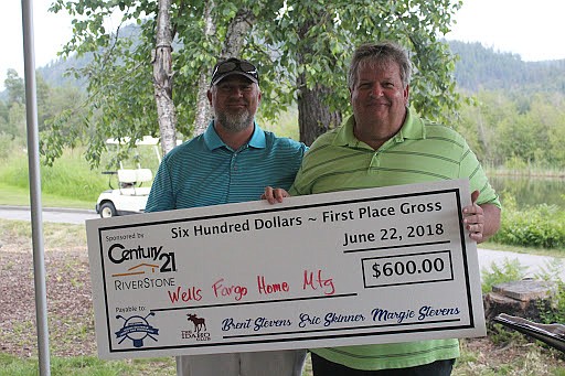 (Courtesy photo)
Wells Fargo Home Mortgage won first place in the gross scoring. Toby Fields, left, presents a guest with the winning check for $600.