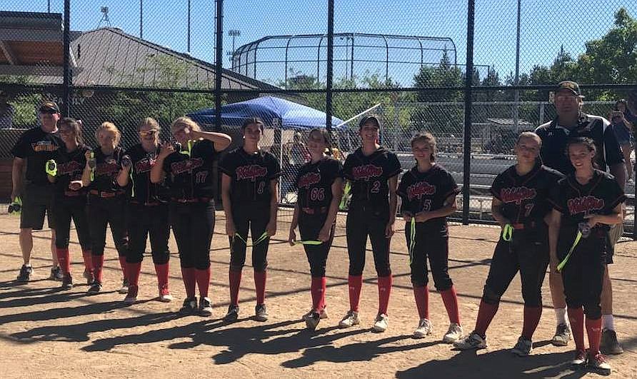 Courtesy photo
The Northwest Wildfire 16-and-under softball team went 4-1 and finished second in the Gold Bracket at the Fourth of July Shootout at the Dwight Merkel Sports Complex in Spokane July 6-8. In the front row from left are Alexis Mitchell, Allison Russum, Madison O&#146;Riley, Madison McDowell, Hope Bodak, Phoebe Schultze, Aubree Chaney, Jasmine Rison, Shelby Melton and Brooke Collins; and back row from left, coach Gary Schultze and coach Mike McDowell. Not pictured is coach Cory Bodak.