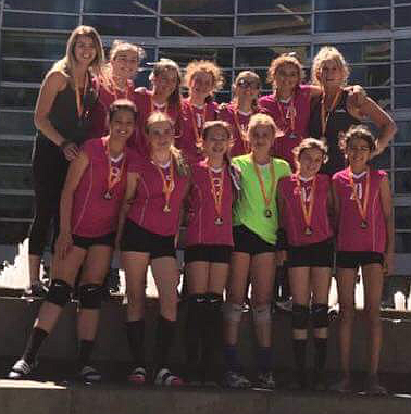 Courtesy photo
208 Volleyball won the 12-and-under division at the recent Anaheim (Calif.) Summer Soiree. In the front row from left are Emerie Smith, Bailey Jaworski, Ella Terzulli, Klaire McAlister, Madison Threadgill and Madison Mitchell; and back row from left, assistant coach Alexis Huddleston, Sadie Jones, Alexa Stavros, Emily Shafer, Angela Maiani, Giabella Janke and head coach, director and owner Jessica Janke-Trevena.