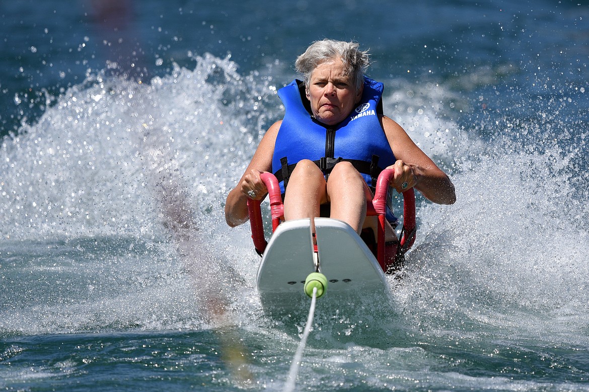 Robin Idol enjoys a ride around Echo Lake on a sit-ski during DREAM Adaptive Recreation&#146;s Summer Water Sports Program on Thursday.