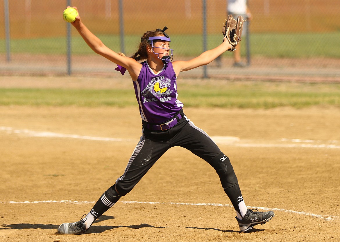 POLSON 12U pitcher Nikki Kendall delivers a pitch during the 12U USA Fastpitch State Softball Tournament in Great Falls. (Photo courtesy of Bob Gunderson)