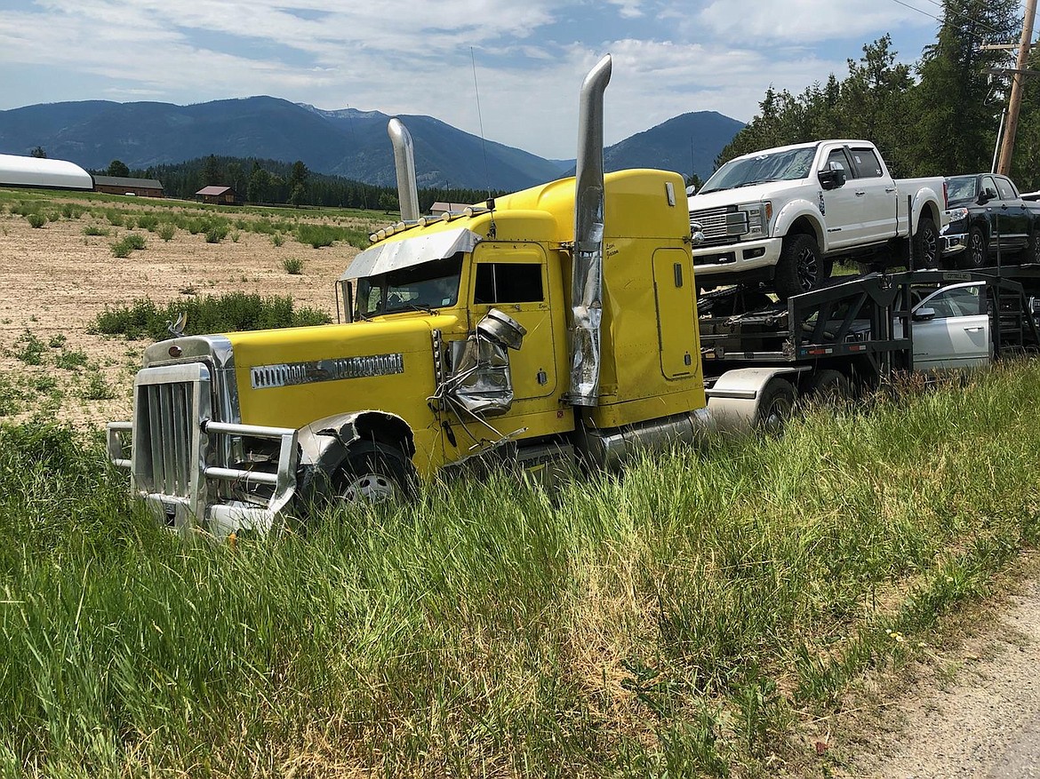 The tractor trailer was driven off the road on July 5 when an oncoming vehicle towing a travel trailer was unable to get back in its lane after passing on U.S. 95, near milepost 516.