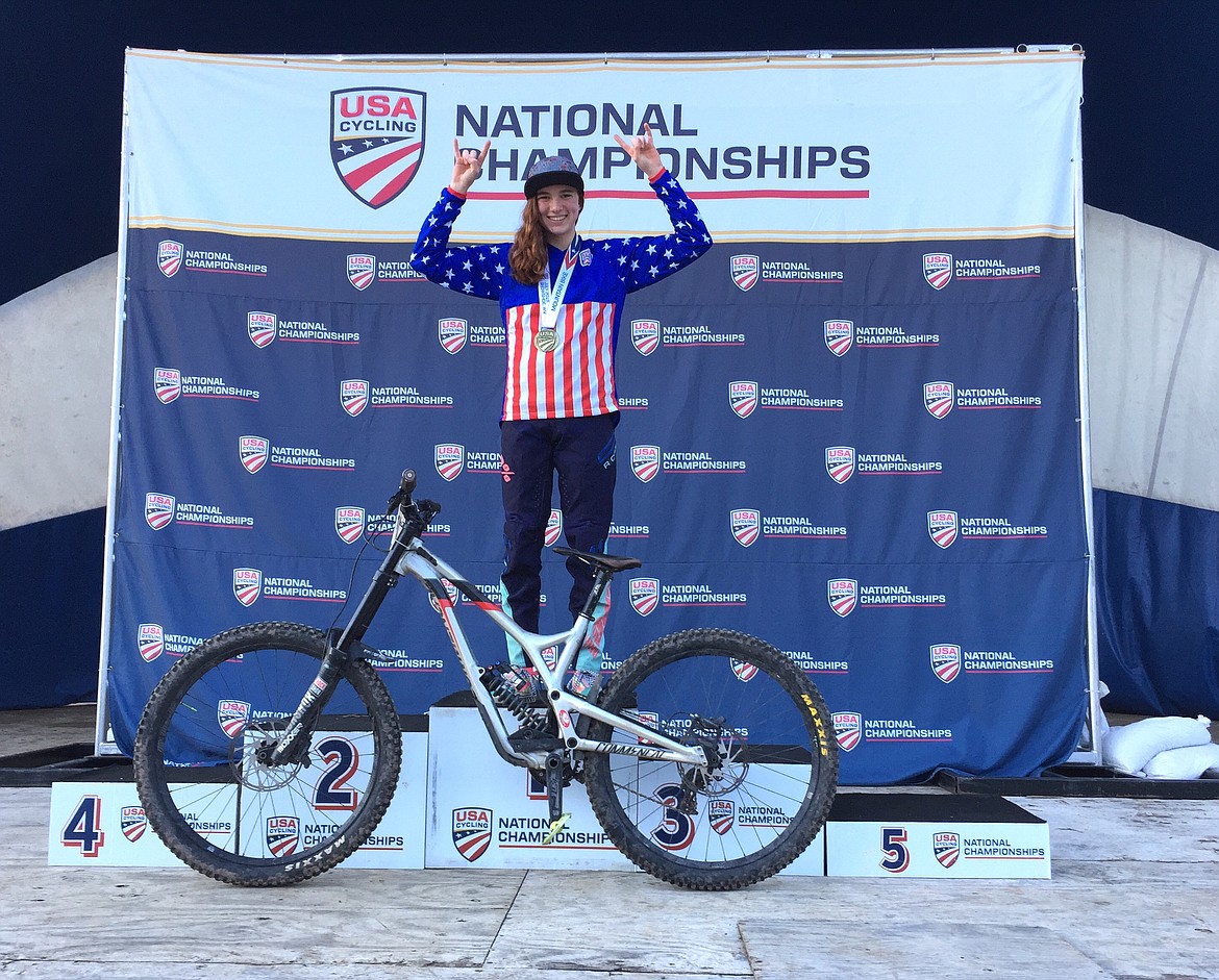 Ella Erickson, 15, shines in first place after having the fastest downhill time for her age group in the USA Cycling National Championships in West Virginia, which ended Sunday. The Hayden teen won a gold medal, a USA jersey and national status as a downhill racer.

Courtesy photo