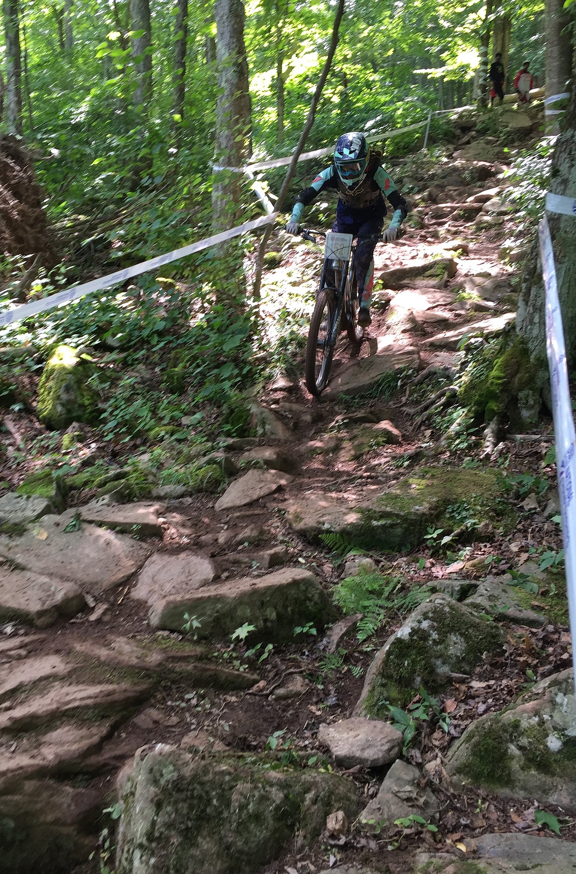 Ella Erickson, 15, of Hayden, slams down a mountain track during the 2018 USA Cycling Mountain Bike National Championships in West Virginia, which concluded Sunday. Ella won first place in her age group for downhill racing. (Courtesy photo)
