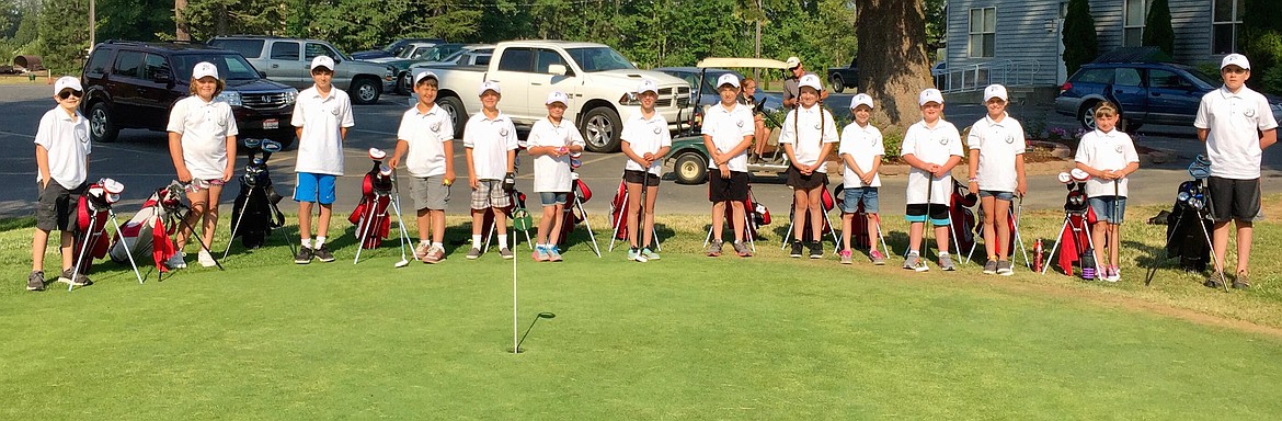 (Courtesy photo)
The second summer session of the Elks free Hook a Kid on Golf program wrapped up recently, with 14 area youth getting a free set of clubs and chance to learn the lifetime sport. The popular one-week course has taught scores of local kids how to golf over the past handful of years, and continues to operate on donations and the Don Leen Memorial Golf Tournament. Pictured from left to right are Bradley Thompson, Lillian Barksdale, Jacob Davis, Tobias Walker, Jacob Alexander, Avery Inge, Siena Murray, Daniel Tomt, Jasmine Alexander, Addi Brewington, Curtis Sommerfeld, Piper Scarlett, Gracie Stevens and Olen Neu.