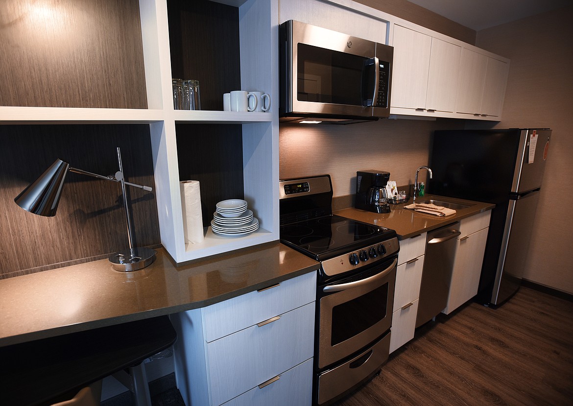 Interior detail of the kitchen area of a room at the new Towneplace Suites by Marriott in Whitefish on Friday, July 20.(Brenda Ahearn/Daily Inter Lake)