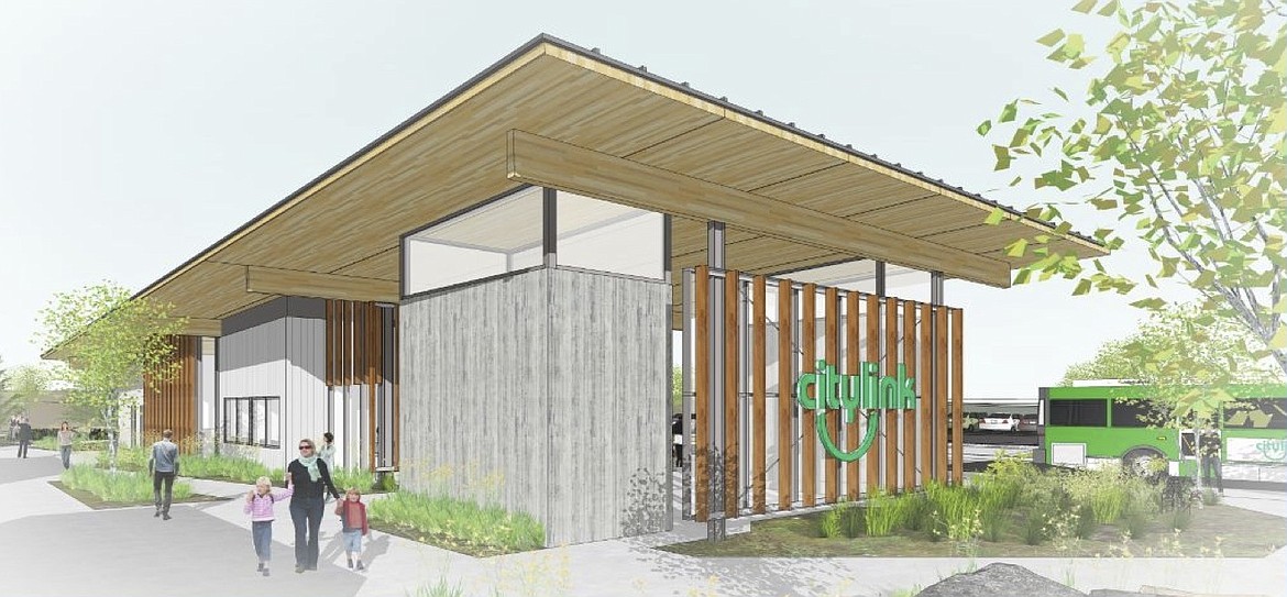 The Riverstone Transit Center will include outdoor restrooms and an outdoor sheltered area for riders to escape the weather elements. (Rendering courtesy of ALSC Architects/Kootenai County)
