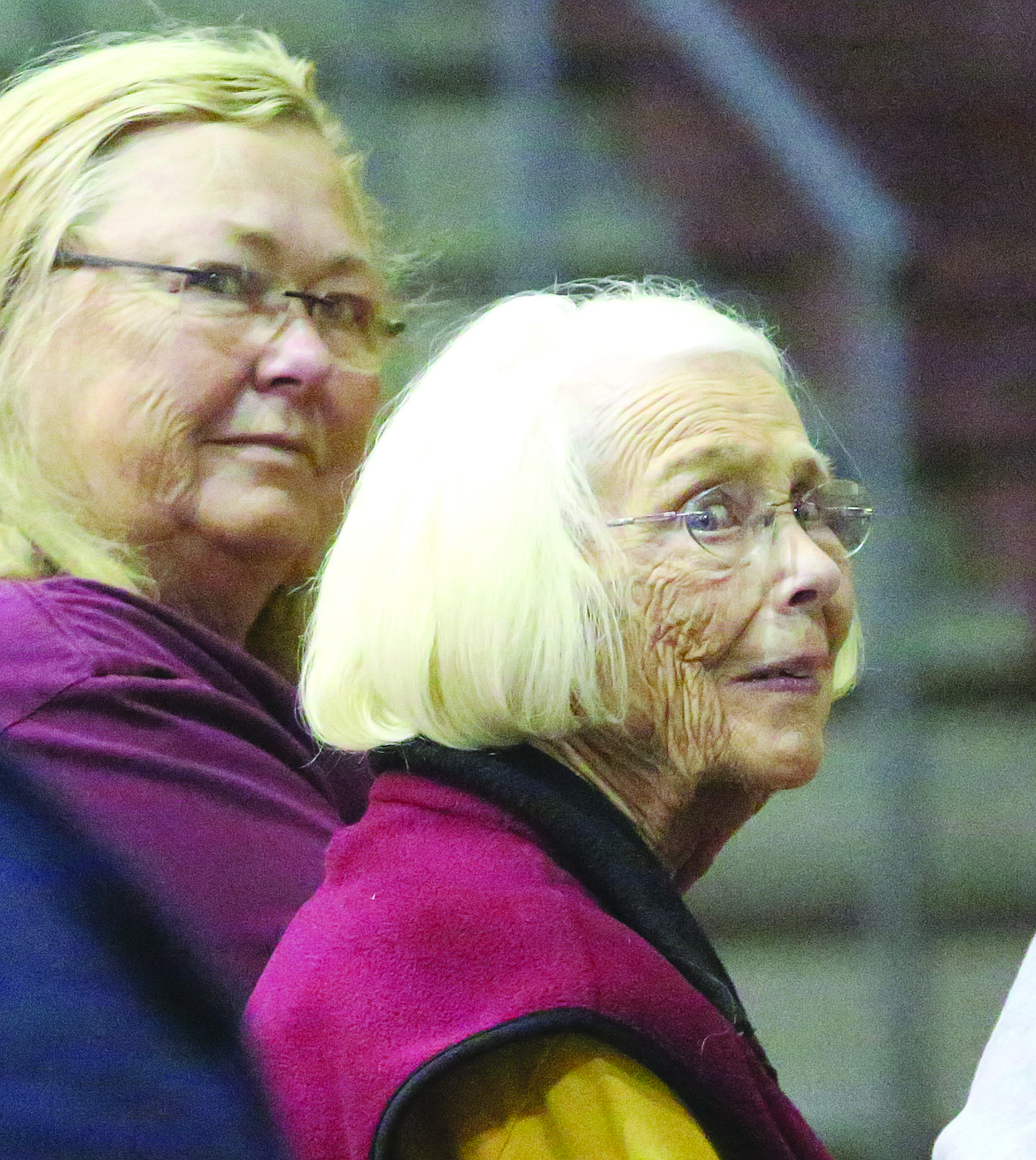 Connor Vanderweyst/Columbia Basin Herald
Vicki Olson, Mel&#146;s wife, listens to a speaker during the celebration of life on Thursday.