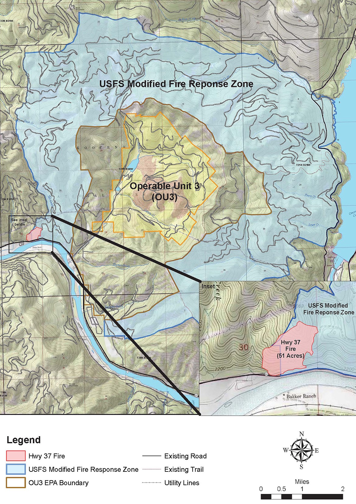 The U.S. Forest Service provided this map of the Highway 37 fire on Sunday.