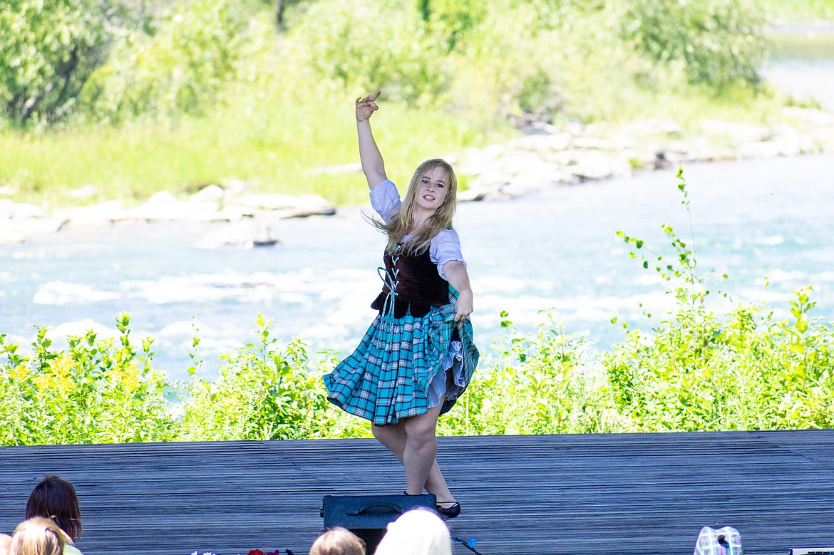 Kasey Hawkins with Lake City Highland Dance out of Coeur d&#146;Alene dances to &#147;Nancy Mulligan&#148; during the 2018 Kootenai Highlanders Gathering Saturday.