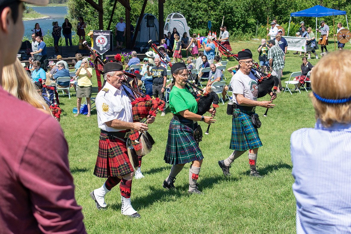 The crowd follows the Montana Highlanders as they retire away from the stage to continue playing during the 2018 Kootenai Highlanders Gathering Saturday.