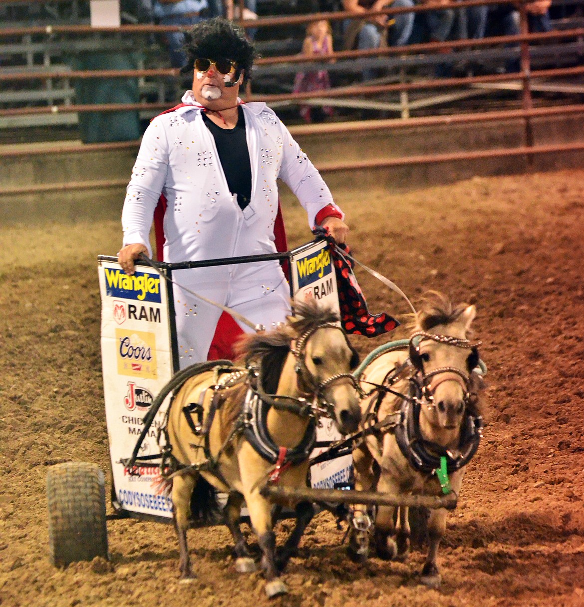 Comedy clown Cody Sosebee rode his chariot into the arena keping the crowd in stitches of laughter during last years fair as he went through costume changes and even a very entertaining dance routine (Erin Jusseaume/ Clark Fork Valley Press)