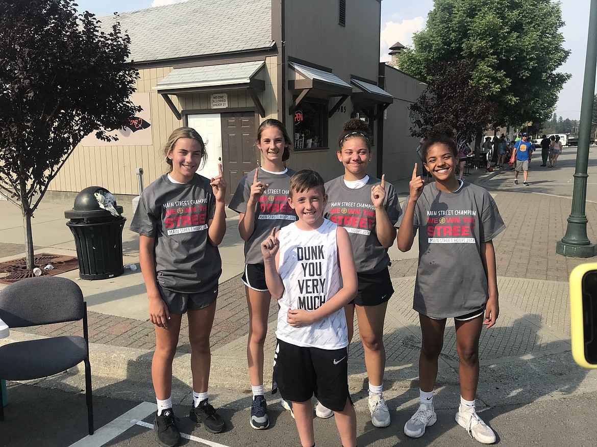 Courtesy photo
Team Dunk You Very Much went undefeated to win their bracket at the Rathdrum tournament last weekend. From left, are: Kendall Omlin, Kaydin Renkin, Taliyah Wright and Nevaeh Jayd. In the front is coach Jordan Renken.