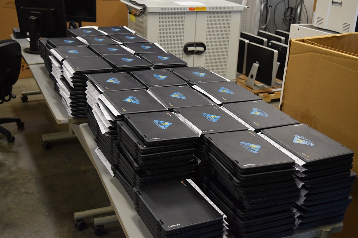 Charles H. Featherstone/Columbia Basin Herald
A stack of Chromebooks in the MLSD warehouse.