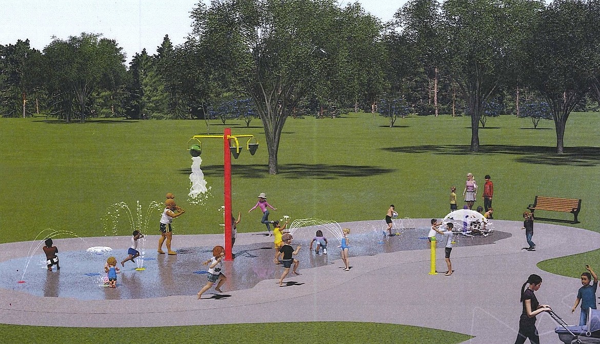 Rendering courtesy of the city of Post Falls
The future splash pad at Syringa Park in Post Falls will include a three-armed feature that drops buckets of water, a mushroom maze and other elements. It will be the city&#146;s first splash pad. More are planned.