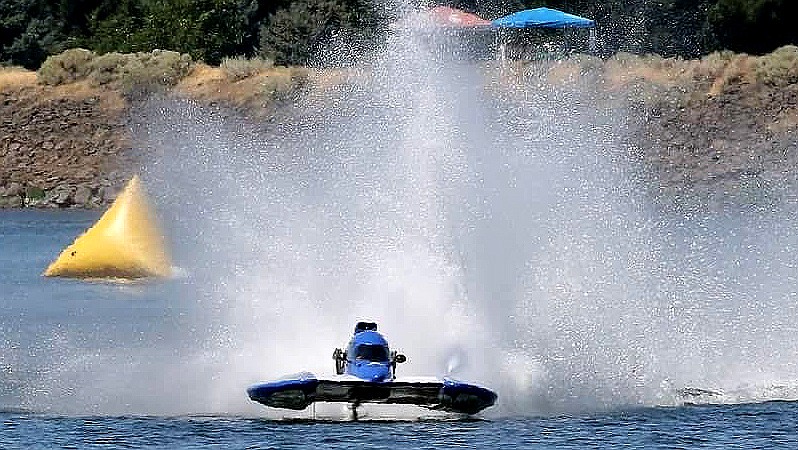 Tim Crowley photographyWilson Creek racer Kurt Myers turns the 26E boat loose during 5-liter hydroplane class action this summer.