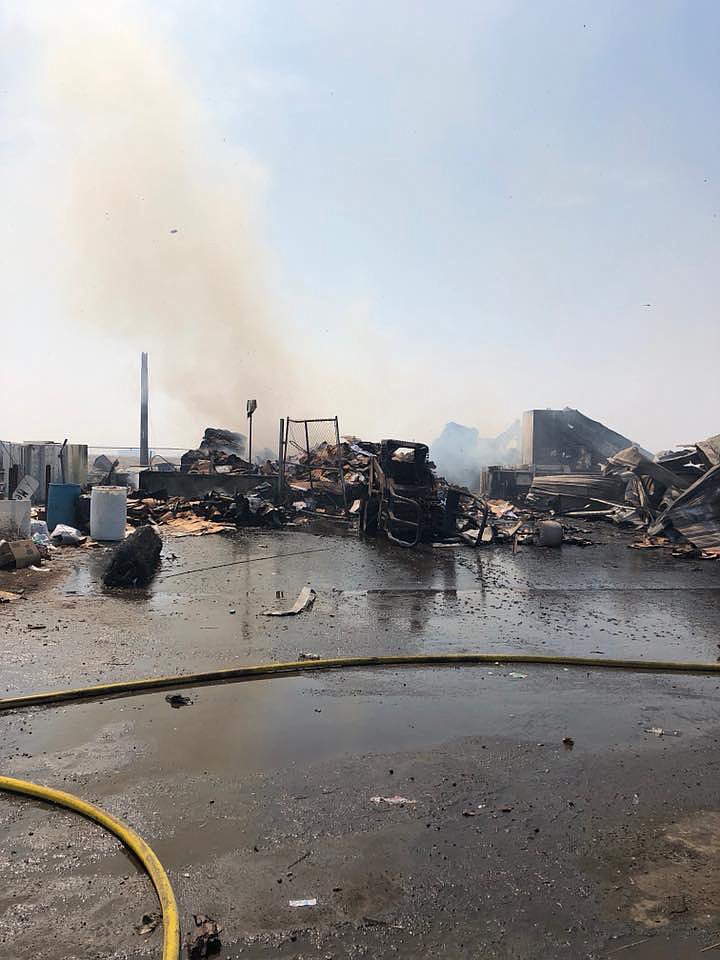 Adams County Sheriff&#146;s Office/courtesy photo
A fire caused extensive damage to a cardboard recycling center near Othello on Sunday.