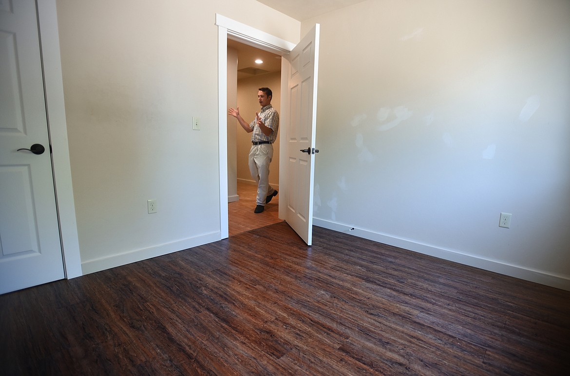 A view from inside one of eight bedrooms. Executive Director Jerramy Dear-Ruel said each room will be furnished with a twin bed, dresser and desk during a tour of the house on Monday, July 30. (Brenda Ahearn/Daily Inter Lake)