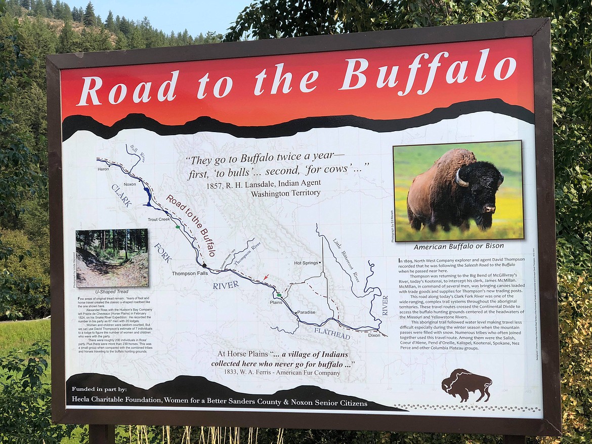 Each Road to the Buffalo interpretive sign has different information related to its location. The historical route mostly followed present day Montana 200. (Erin Jusseaume/ Clark Fork Valley Press)