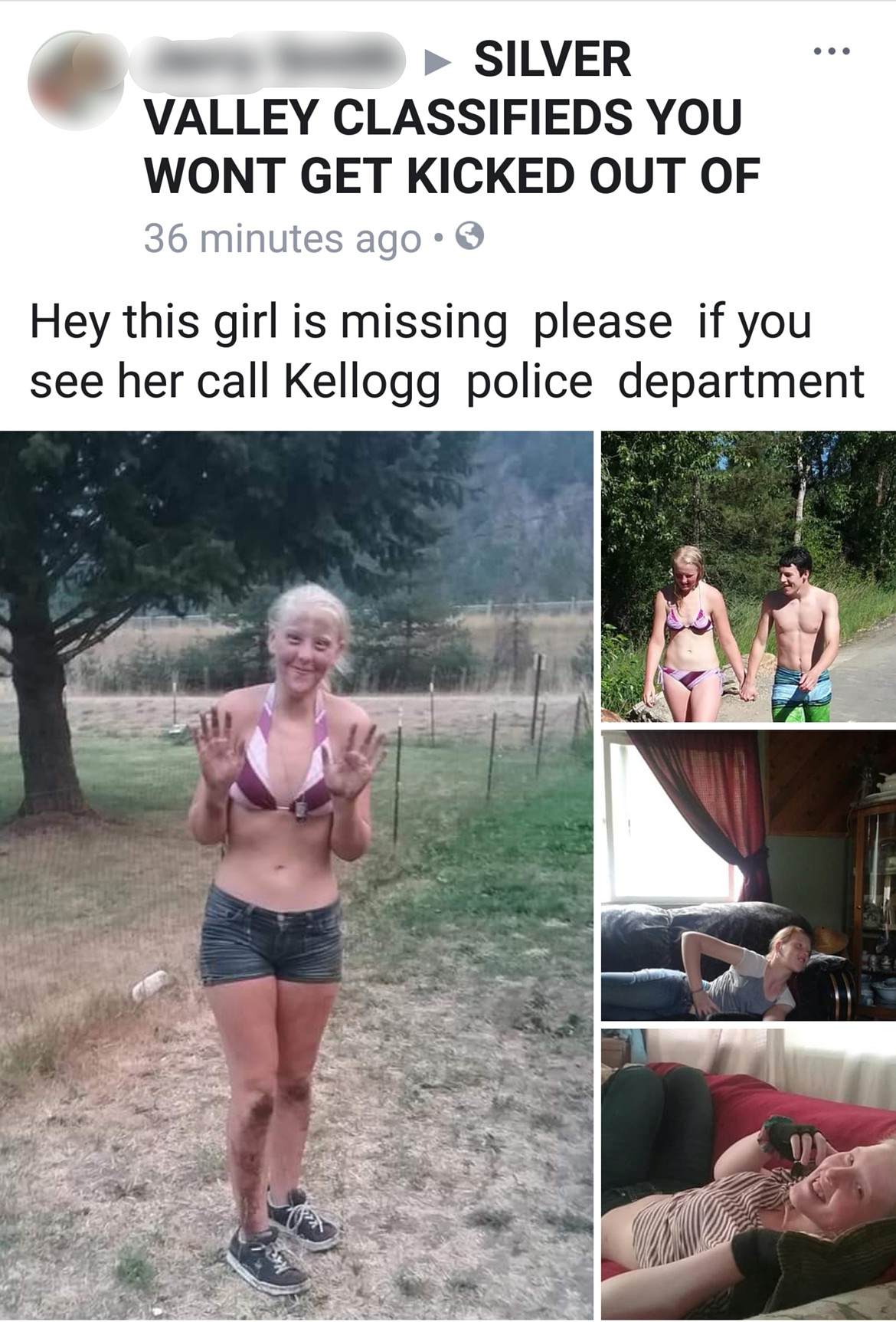 Photo courtesy/
The Wednesday morning Facebook post that brought a spotlight on the runaway. Those close to the female juvenile have confirmed that the photos included in the post are of her.
