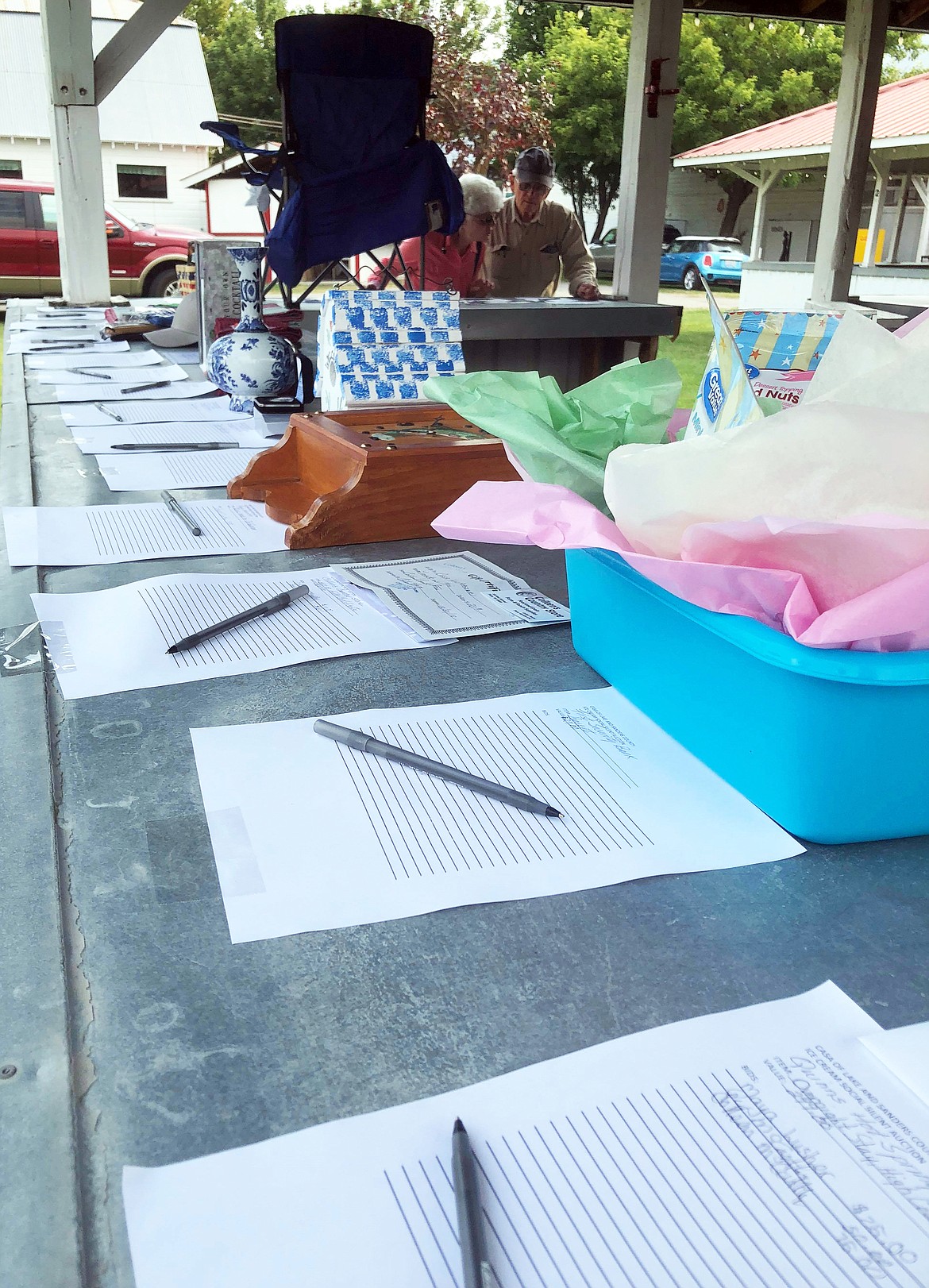 Plenty of items were up for grabs in the silent auction at the 2018 CASA ice cream social. (Erin Juseaume/Clark Fork Valley Press)