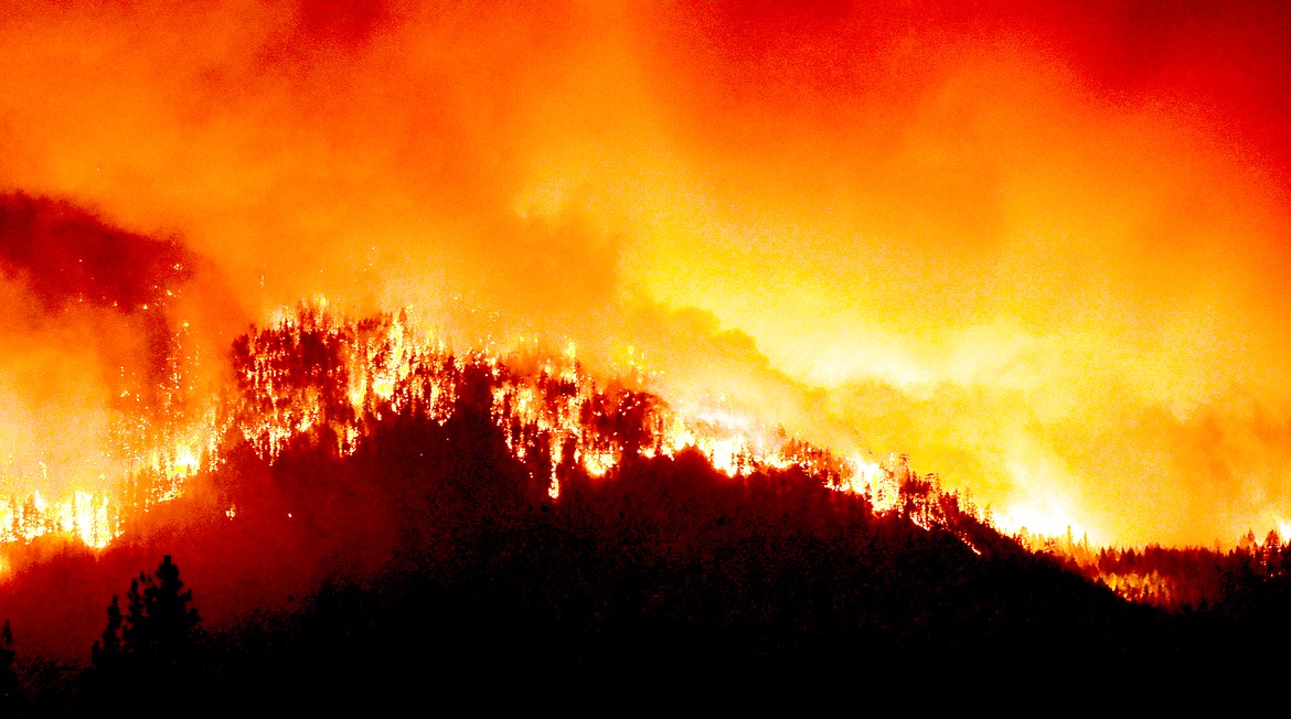 The Sheep Gap Fire burns near Plains in this file photo from 2017. (Erin Jusseaume/ Clark Fork Valley Press file)