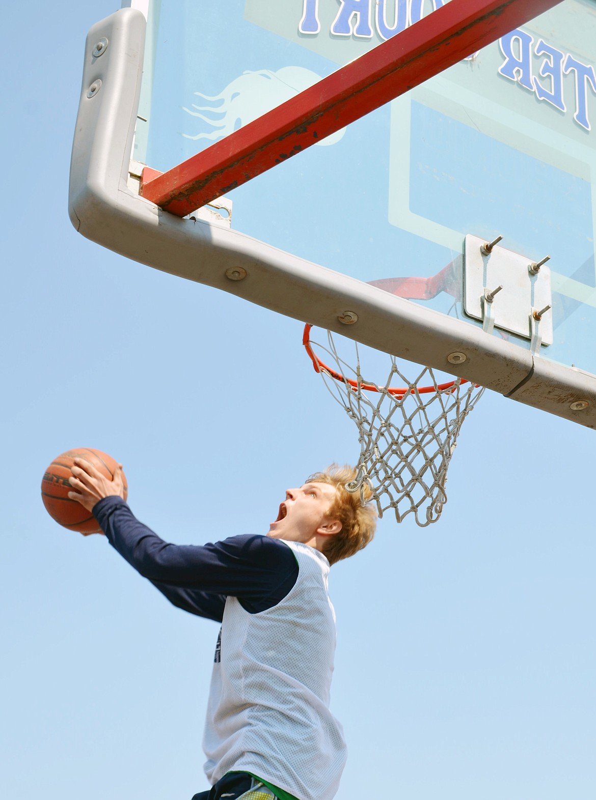 THE RUNNER-UP of the 3-on-3 competition was awarded first place in the 8-foot Slam Dunk competition Saturday afternoon at the Ronan High School parking lot. (Jason Blasco/Lake County Leader)