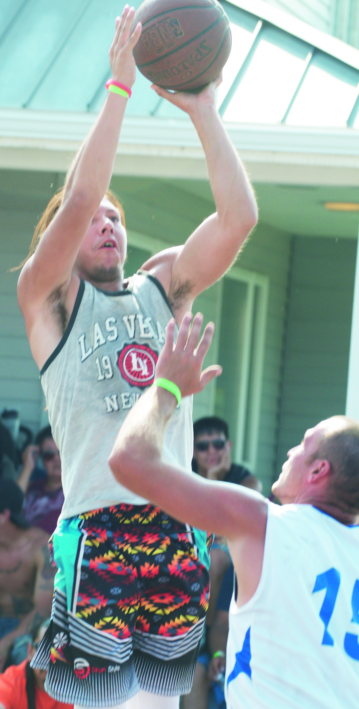 FLATHEAD LAKE 3-on-3 contestant Bradley Brazill shoots a layup in the 3-on-3 contest Saturday afternoon in Polson. (Jason Blasco/Lake County Leader)