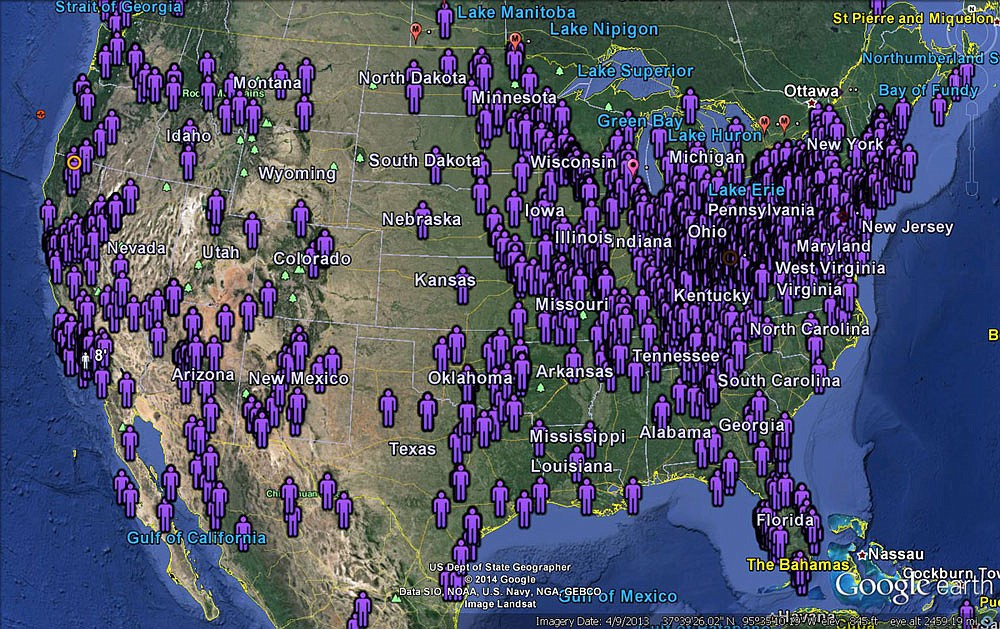 Map created by CEE HALL
Sites where it is alleged giant bones were found.