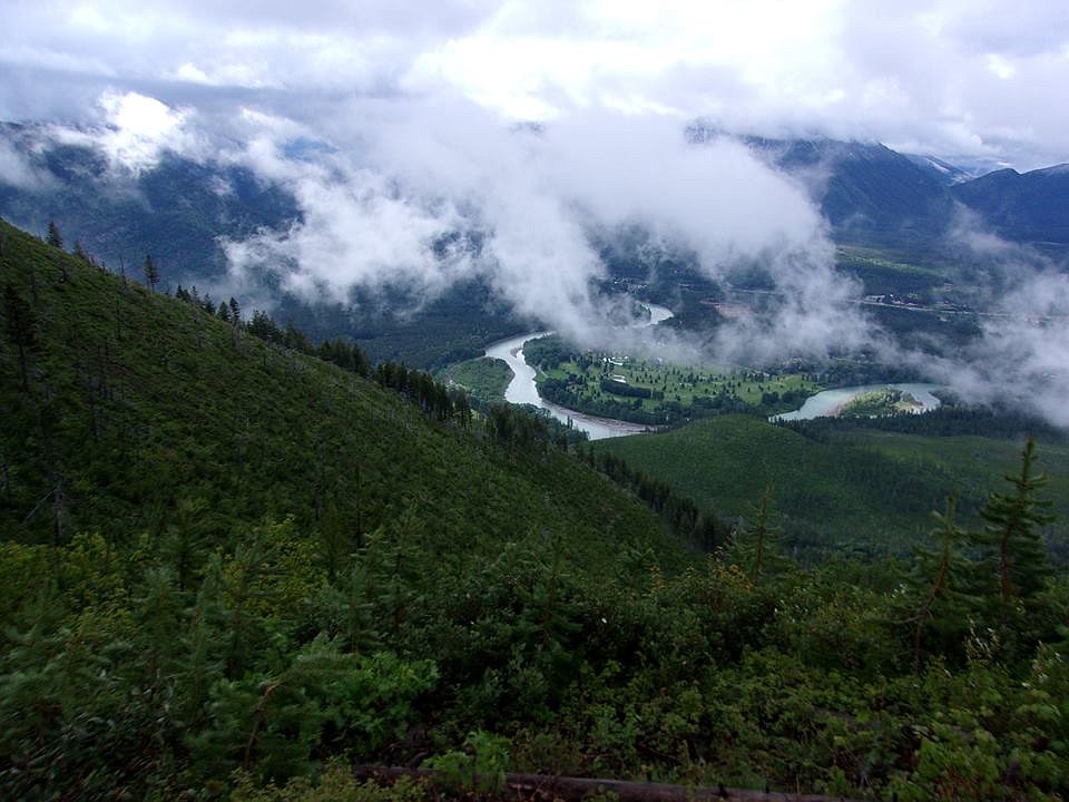 A view looking down on the Flathead River.