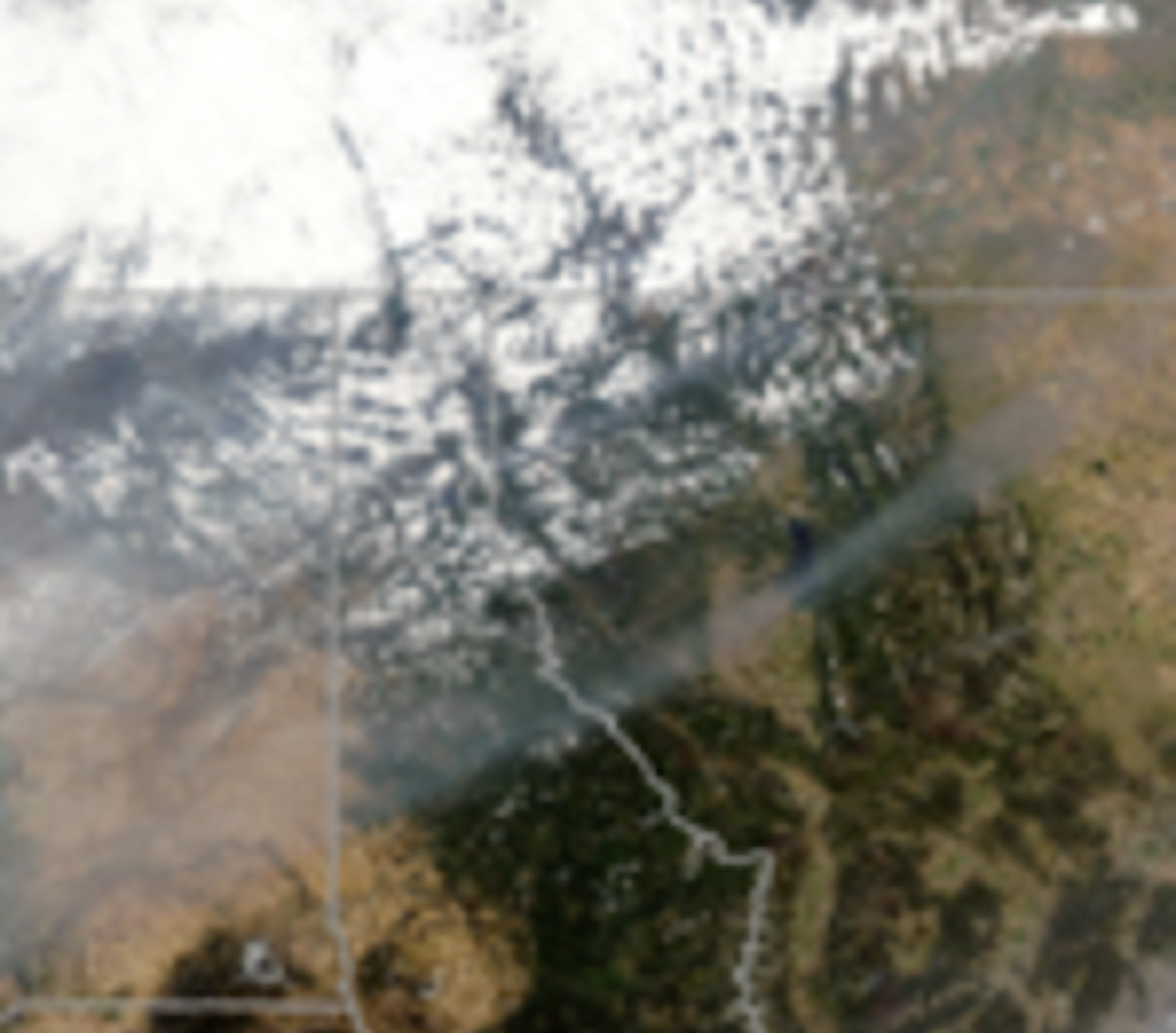 This satellite image shows the Idaho Panhandle and the smoke that is drifting over the region.
(Image
courtesy 
U.S. 
FOREST SERVICE)