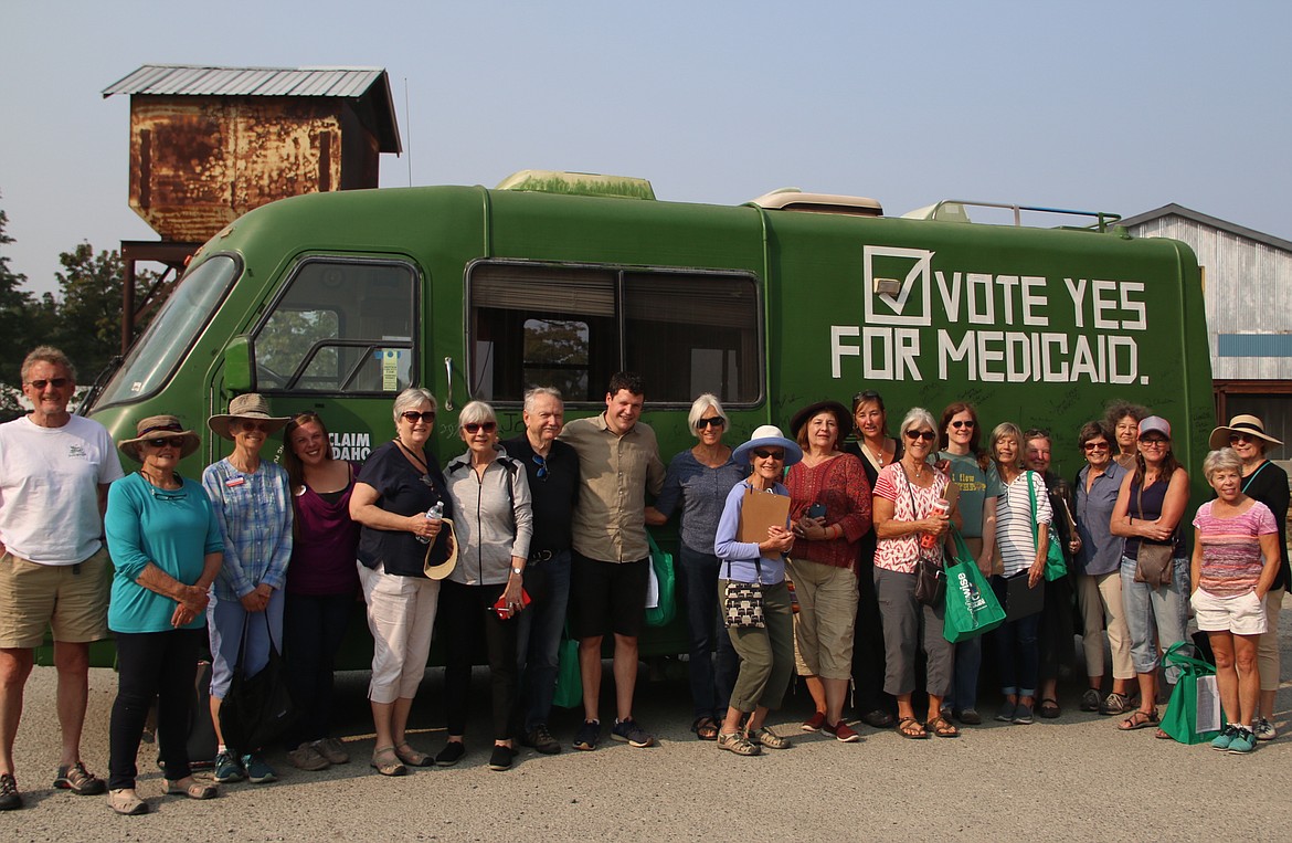 (Photo by MARY MALONE)
Reclaim Idaho kicked off a 20-day door-to-door tour in Sandpoint on Monday, which will consist of volunteers talking to people in 20 communities across the state about the importance of Medicaid expansion and voting yes on the November ballot. The group that gathered with Reclaim Idaho co-founder Luke Mayville on Monday at Evans Brothers Coffee Roasters consisted of 20 local volunteers.