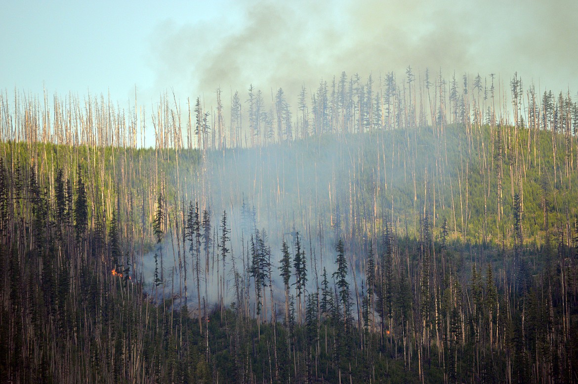 A wildfire burn along Howe Ridge in Glacier National Park near Lake McDonald on Sunday. (NPS photo)