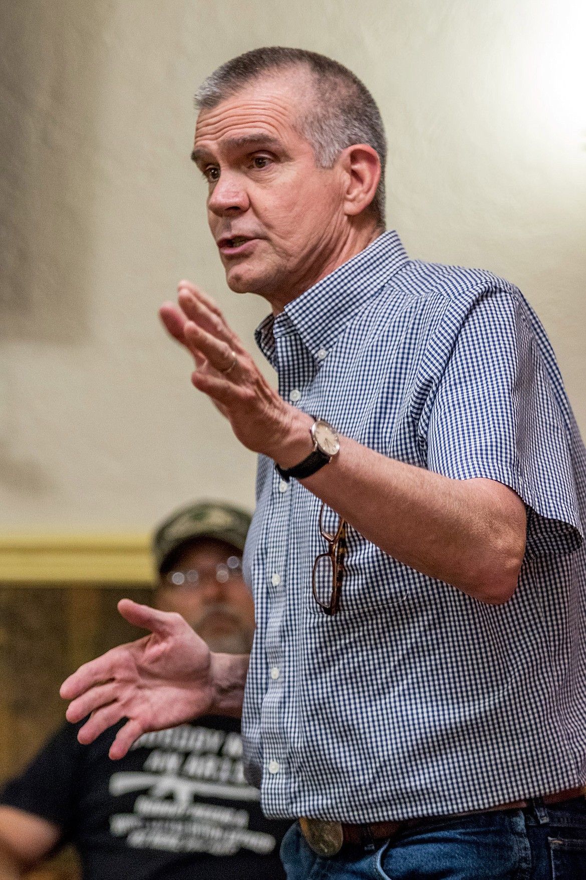 Matt Rosendale, a Republican running to represent Montana in the U.S. Senate, speaks at a meet-and-greet event at the Venture Inn in Libby Friday, Aug. 10, 2018. (John Blodgett/The Western News)