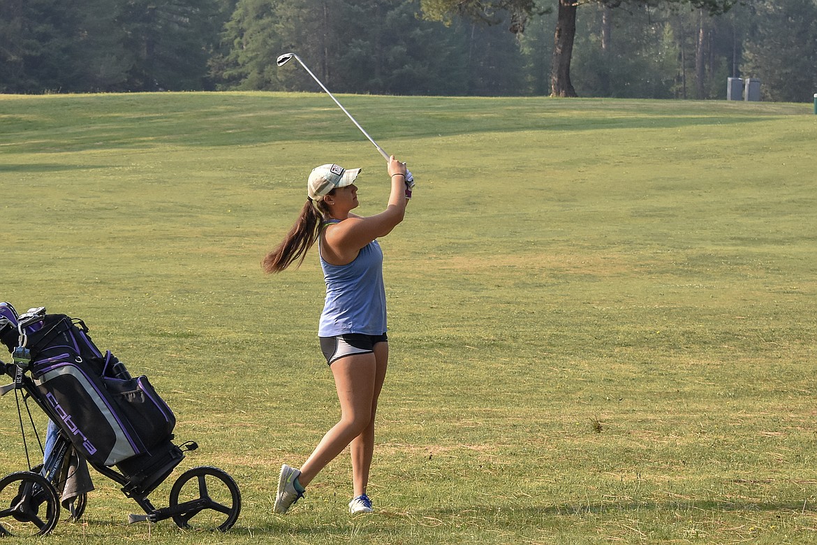 Senior Sammee Bradeen drives on the first hole at practice Friday at Cabinet View Golf Club. (Ben Kibbey/The Western News)