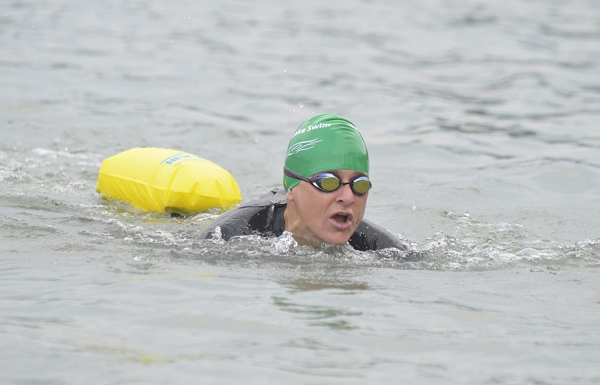 Kari Greenberg swims in the 1-mile swim of the Whitefish Lake Swim. (Heidi Desch/Whitefish Pilot)