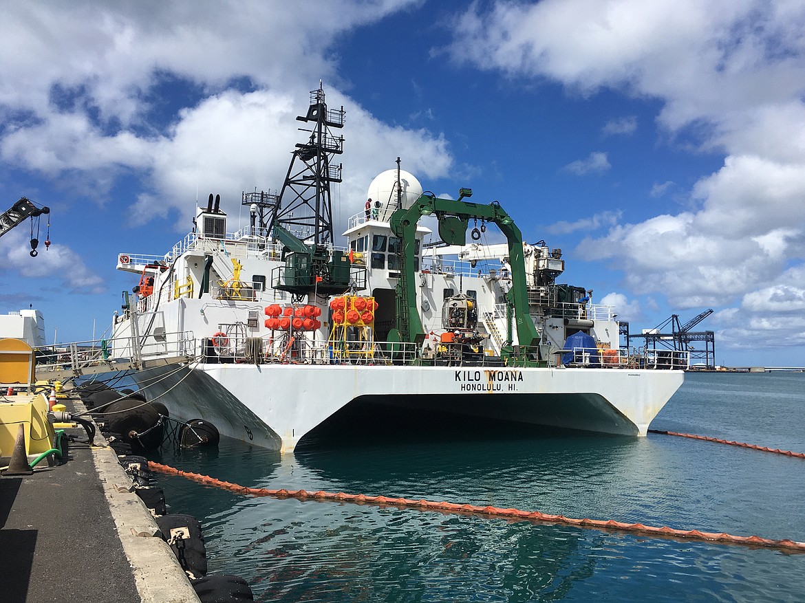 The Kilo Moana research vessel prepares to launch for the month-long SCOPE Cruise in the Pacific. A remote operated vehicle, mounted on the back, was used for deep sea exploration by Church and his colleagues. (provided photo)